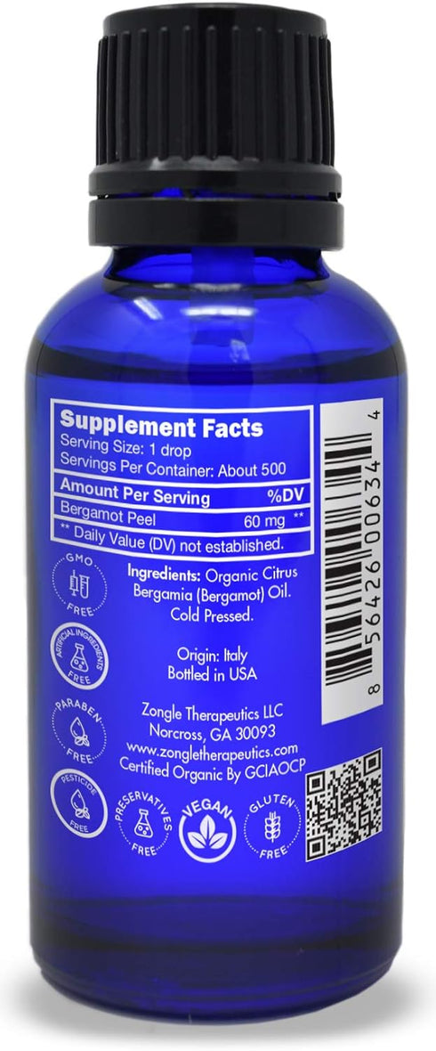 Organic Bergamot Essential Oil - Food Grade, 100% Pure for Tea by Zongle Therapeutics, 1 OZ