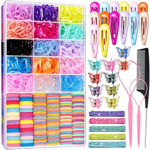 Teenitor Colorful Hair Accessories for Girls, Elastic Hair Ties Set with Clips and Glitter Bobby Pins