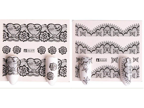 Valuu Black Lace Flower Nail Art Stickers, 40 Sheets Water Transfer Decals for DIY Manicure Tips