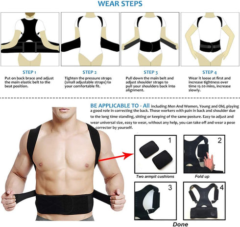 Thoracic Back Brace Posture Corrector - Magnetic Support for Neck, Shoulder, Upper and Lower Back Pain Relief (Black,