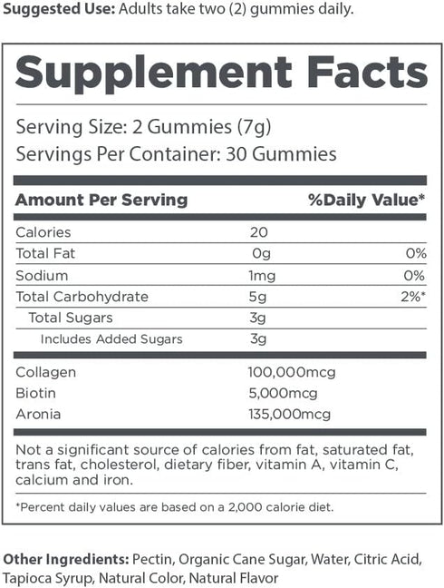 Collagen + Biotin Gummies with Aronia Berries | Natural Hair and Nails Supplement