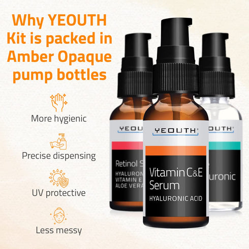 YEOUTH Retinol Serum for Face, Vitamin C & Hyaluronic Acid Serum Set for Women, Skin Care 3x1 oz