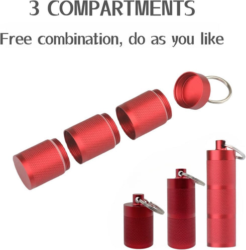 Compact Waterproof Keychain Pill Holder, Portable Pill Box with 3 Compartments for Daily Medication on The Go (Wine Red)