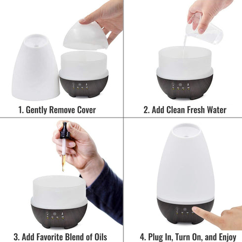 HealthSmart Essential Oil Diffuser, 500ML Tank, Cool Mist Humidifier, Aromatherapy, 7 LED Light Colors, White