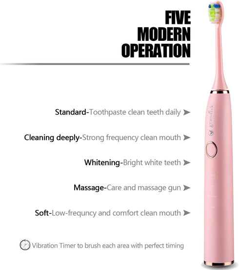 Toothbrushes,5 Bristles,1 Heads,IPX8 Sonic Electric Toothbrush,USB Rechargeable Modes with Timer, Sensitive Gum Care
