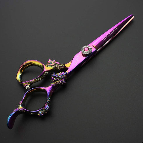 Professional 6.0 Inch Rainbow Color Dragon Handle 440C Salon Hair Cutting Shear, Perfect for Barber Stylist and Home Use