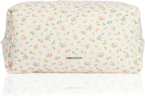 Umchichi Floral Large Cosmetic Bag for Women, Travel Toiletry Bag, Large Cotton Makeup Storage