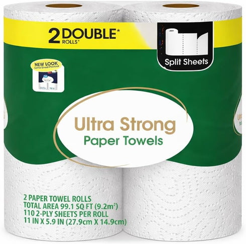 Homavia 2 Paper Towels, White Household Cleaning Rolls for Kitchen, Bathroom and Home Use, Absorbent Disposable Towels