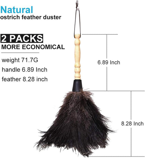 Natural Black Ostrich Feather Duster - 2 Packs, Car Duster for Interior/Exterior Cleaning, Soft and Fluffy (Black)