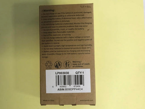 EEMB 3.7V 700mAh 803030 Lipo Lithium Polymer Battery Pack with Wire JST Connector for Speaker and Wireless Device