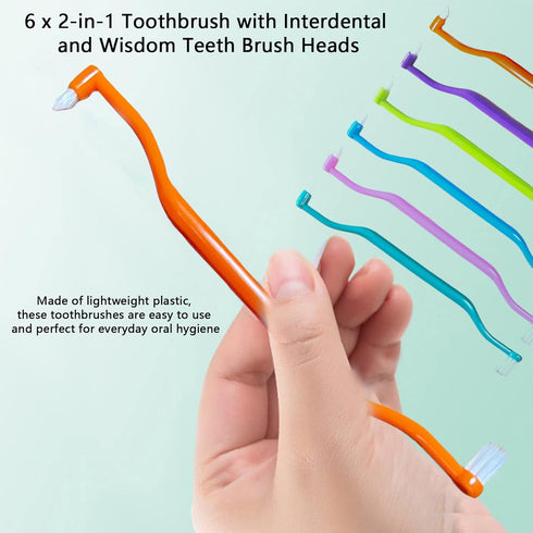 6 Pieces 2-in-1 Toothbrush with Interdental and Wisdom Teeth Brush Heads for Oral Care
