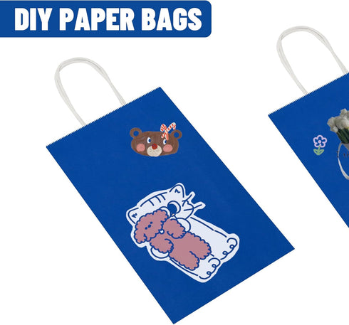 Toovip 50 Pack 5.25x3.25x8.25 Inch Small Royal Blue Kraft Paper Bags with Handles Bulk for Gift Wrap Bags Party