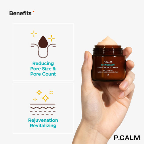 P.CALM Retinolagen Ampoule Shot Cream 60ml | Vegan Pore Tightening Facial Moiturizer with Retinol, Vegan Collagen, PHA, Bakuchiol for Sensitive Skin | Korean Skincare