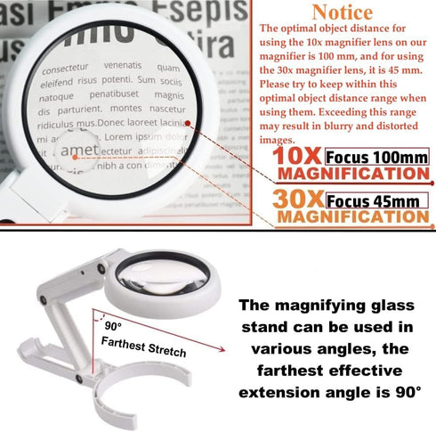 30X 10X Magnifying Glass with Light and Stand, Foldable Handheld for Seniors Reading and Close Work