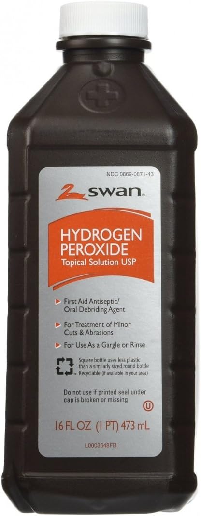 Swan Hydrogen Peroxide First Aid Solution Antiseptic Oral Debriding Agent (2 Pack, 16