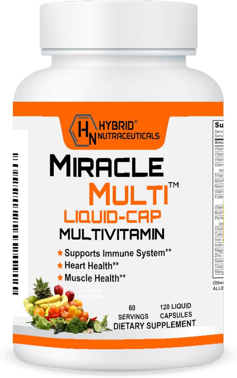 Hybrid Nutraceuticals MiracleMulti Liquid Multivitamin Capsules for Men & Women, Daily Vitamin & Mineral Supplement,