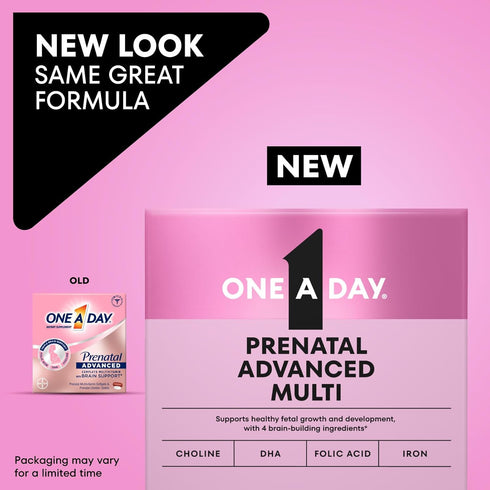 One A Day Women's Prenatal Advanced Multivitamin, Brain Support with Choline, Folic Acid, Omega-3 DHA & Iron, 60 Count