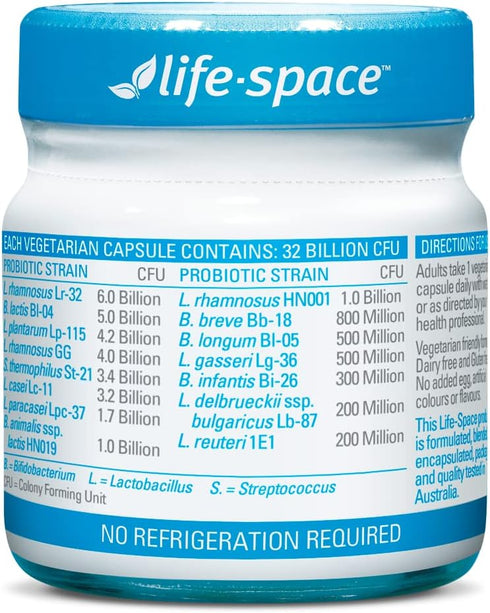 Life-Space Probiotic Supplements, 32 Billion CFU, 30 Capsules for Digestive and Immune Support