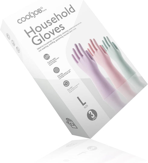 COOLJOB Large Reusable Rubber Gloves - 3 Pairs Grippy Latex Dishwashing Gloves with Flocked Cotton Liner for Kitchen,
