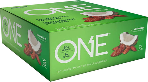 ONE Protein Bars, Almond Bliss - Gluten Free with 20g Protein, 1g Sugar, 2.12 oz (12 Pack)