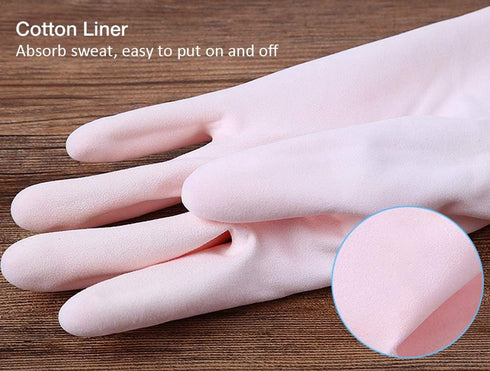 Alimat PluS 3 Pack Reusable Cleaning Gloves, Latex Free Dishwashing Gloves with Cotton Flock Liner