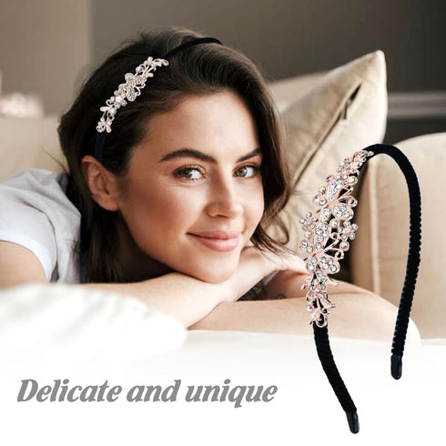 Lawie 8 Pack Rhinestone Flower Butterfly Bowknot Headbands, Sparkly Black Metal Hair Accessories for Women Girls