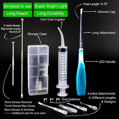 Airgoesin Upgraded Tonsil Stone Remove Tool + Irrigation Clean Syringe for Fresh Breath
