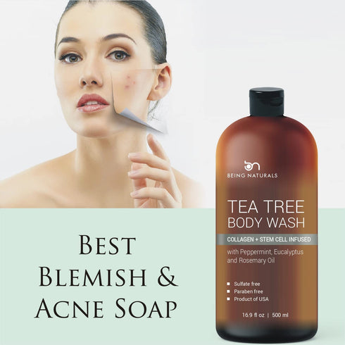 Tea Tree Body Wash with Stem Cell, Collagen & Tea Tree Oil, Fights Body Odor, Acne, Shower Gel for Women & Men