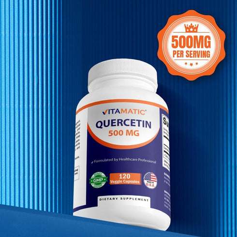 Vitamatic Quercetin 500 mg - 120 Vegetarian Capsules for Cardiovascular Health (Non-GMO, Gluten Free, Vegan)