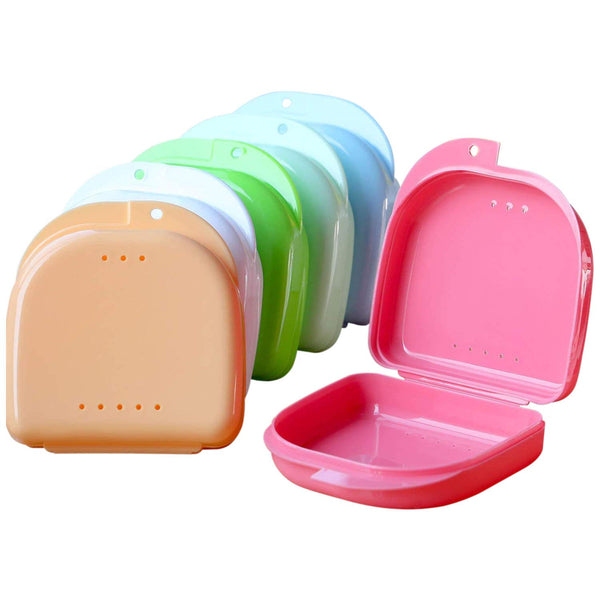 6 Pieces Retainer Case Mouth Guard Storage Container with Carabiner Hook and Air Vent Holes for Dental Teeth