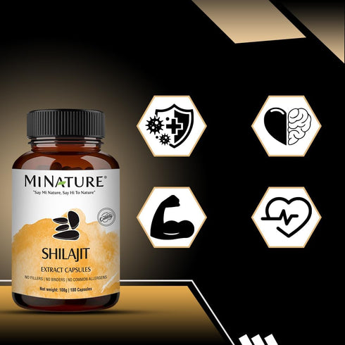 Shilajit Capsules by mi Nature, Non-GMO Extract, 180 Veg Caps, 1000 mg, Promotes Energy & Vitality