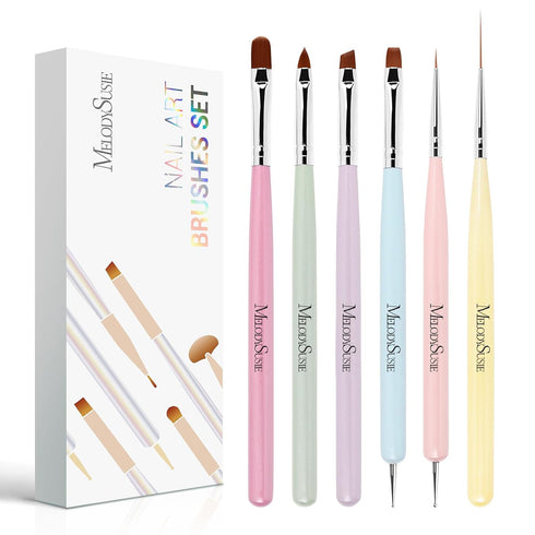 MelodySusie Nail Art Brushes Set, 6pcs Design Pen Painting Tools with Extension Gel Brush, Polish Brush for DIY