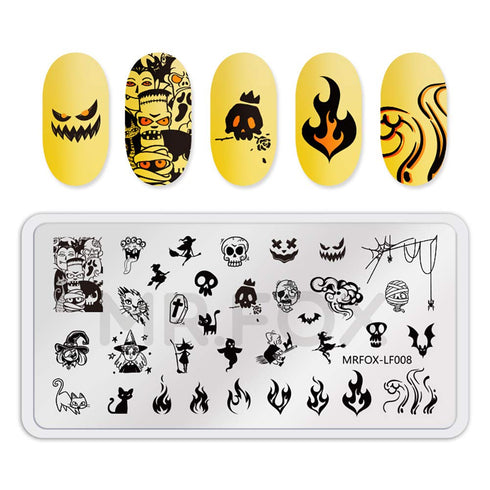 Mr. Fox Nail Printing Board Set - Halloween Flame Leopard, Zebra and Snake Motifs Nail Art DIY Stamping Template