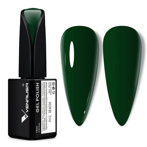VENALISA 15ml Emerald Green Gel Nail Polish, Dark Green Lime Color Soak Off UV LED Nail Art Starter DIY