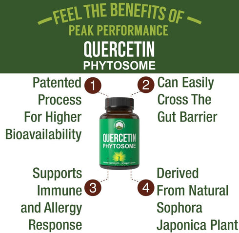 Peak Performance Ultra Pure Quercetin Phytosome Vegan Capsules, 250mg Supplement with Sophora Japonica Extract, Made in