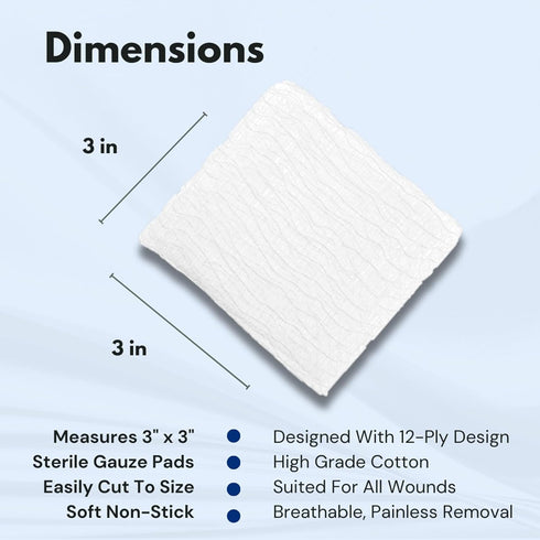 Dealmed 3’’ x 3’’ Sterile Gauze Pads, 100 Count, Disposable and Individually Wrapped for First Aid