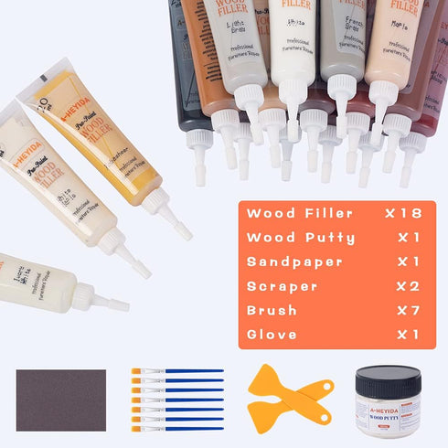 Wood Floor and Furniture Repair Kit, 18 Colors, Scratch Repair for Hardwood Laminate Floor, Touch Up Kit with Putty