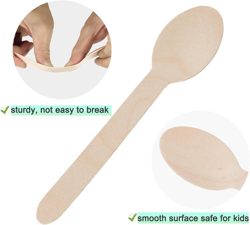 100 Pack Disposable Wooden Spoons, 6.3 Inch Biodegradable Cutlery for Chocolate, Coffee, Ice Cream, Parties