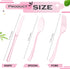 150 Pieces Disposable Cutlery Set Plastic Silverware Heavy Duty Utensil Sets 50 Forks 50 Knives 50 Spoons for Home Office School Party Picnics Restaurant Outdoor Events or Every Day Use (Pink) by Minatee