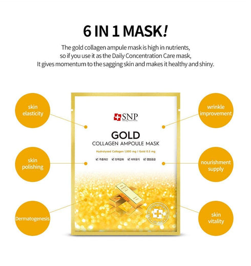 SNP 12 Pcs Variety Ampoule Mask Set - Bird's Nest, Gold Mask with Collagen, Diamond Best Gift for Korean Skincare