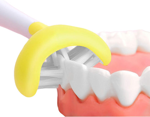 2 Pieces 3 Sided Toddler Toothbrush - Soft Bristles for Kids Tooth and Gum Care (C1 Blue + Yellow)