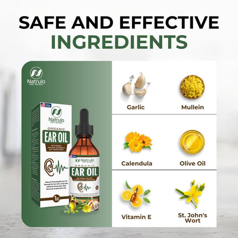 Organic Ear Oil for Ear Infection - Natural Eardrops for Pain, Swimmer's Ear & Wax Removal Remedy
