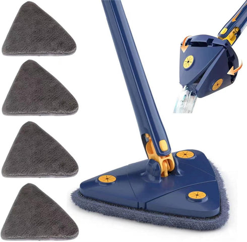 360 Degree Rotatable Adjustable Cleaning Mop, 52.1'' Telescopic Triangular Mop with 4 Replacement Microfiber Pads (Blue)
