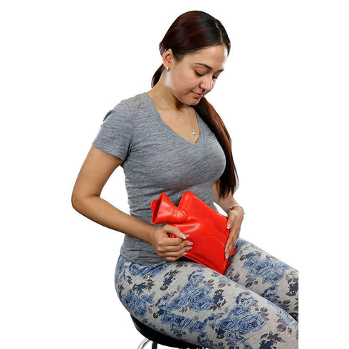Classic Red Rubber Hot Water Bottle, 2 Quart Capacity - Pain Relief from Cramps, Headaches