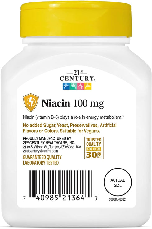 21st Century Niacin Tablets, 100 mg, 110 Count for Health