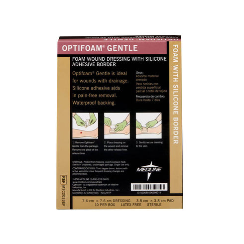 Medline Optifoam Gentle Border Adhesive Dressings, 3 x 3 (Pack of 10)