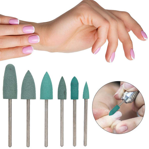 Nail Drill Bits Set, 6pcs Nail Polishing Grinding Machine Tools, Silicone Polisher for Acrylic Gel Nails, Manicure