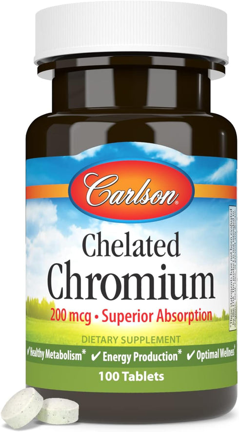 Carlson Chelated Chromium 200 mcg 100 Tablets | Superior Absorption for Healthy Metabolism & Wellness