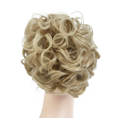 Rose Bud Chignon Hairpiece, Curly Bun Extensions Scrunchie Updo for Women (Natural Blonde)