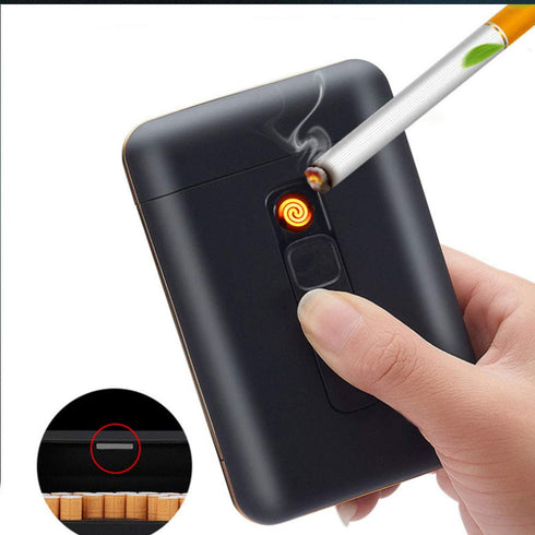 Cigarette Case with Lighter, King Size Portable Pack for 20 Regular Size Cigarettes, USB Rechargeable Lighter